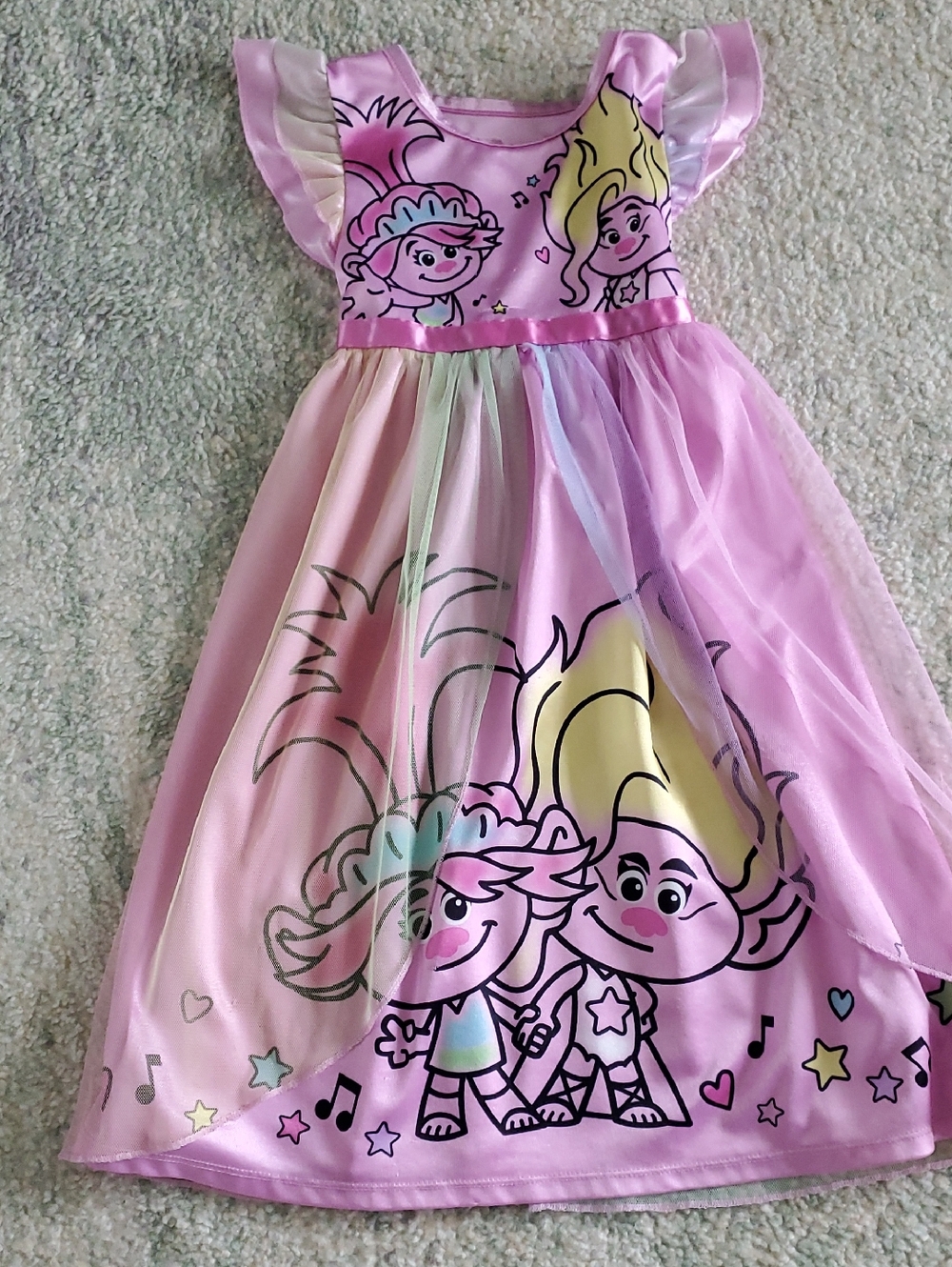 Trolls Pink Ruffle-Sleeve Character Nightgown with Pastel Overlay